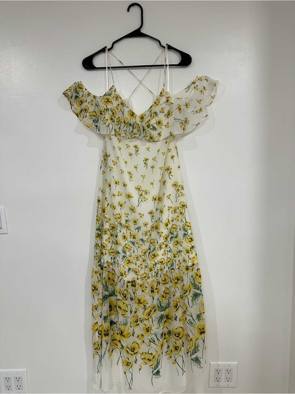 Zara White Maxi Dress with Yellow Floral Ruffle